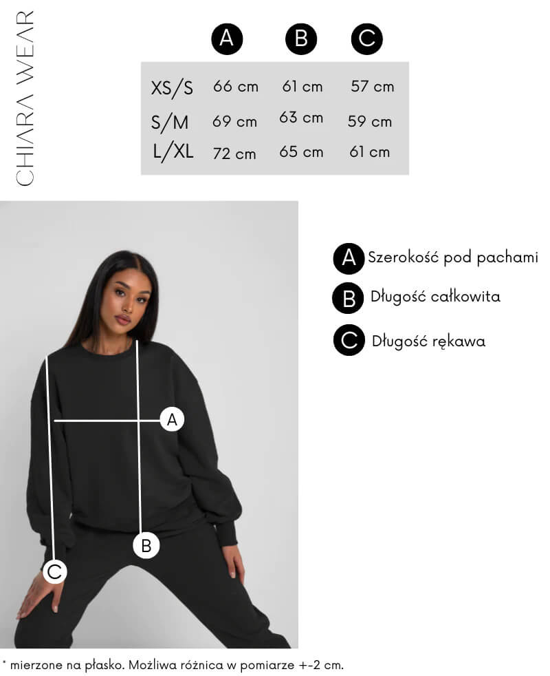 Chiara Wear Oversize Rose Sweatshirt size chart