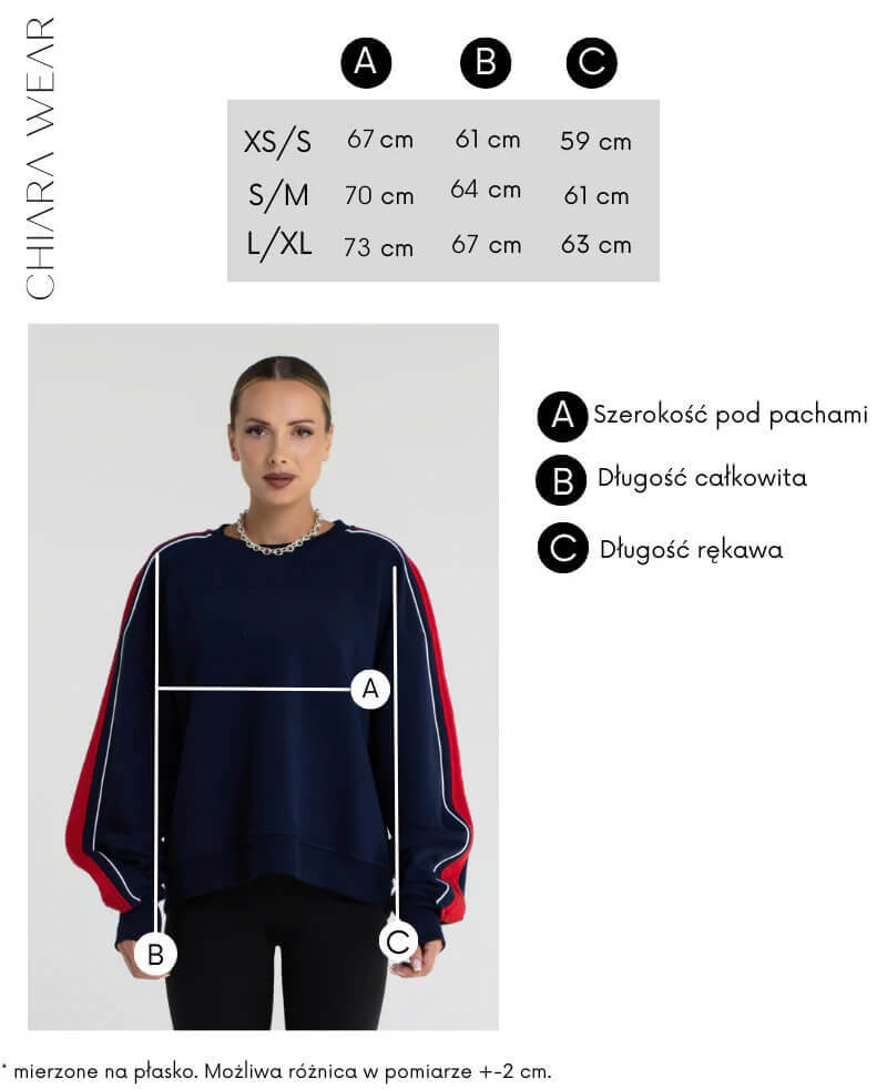 Chiara Wear Oversize Swearshirt with Stripe size chart