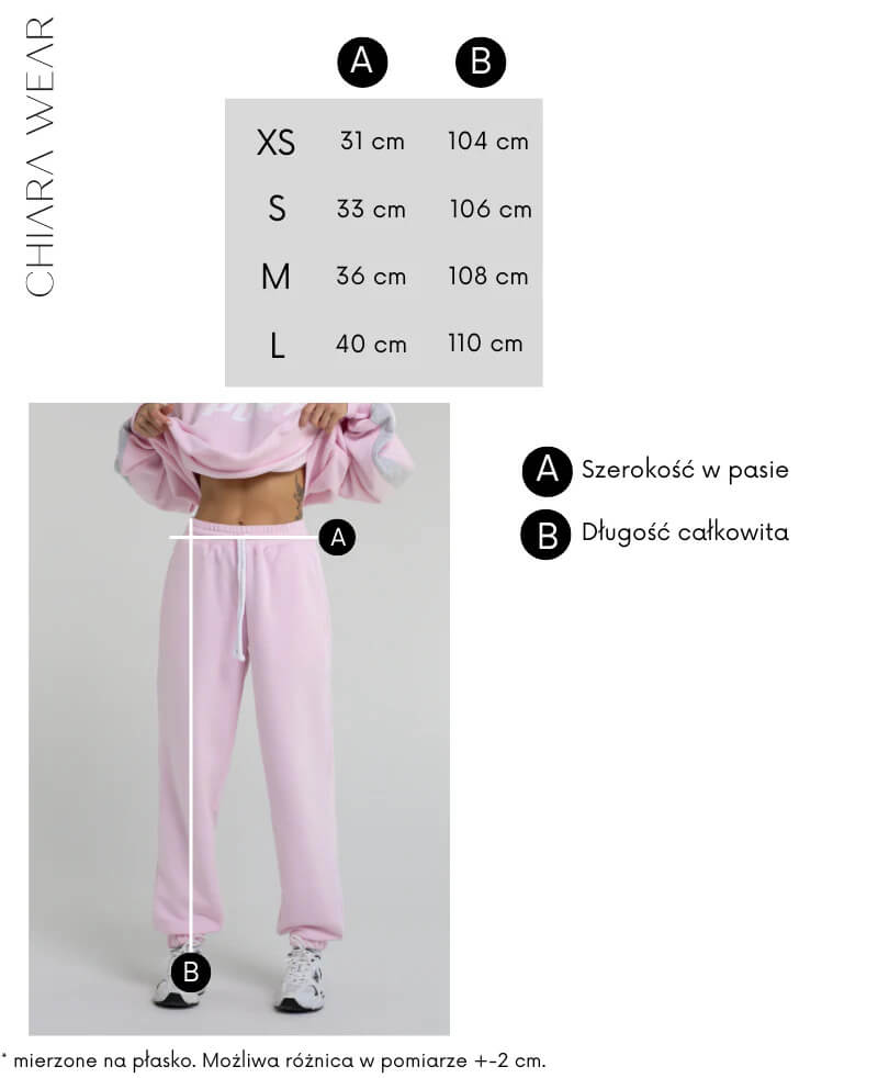 Chiara Wear jogger pants size chart