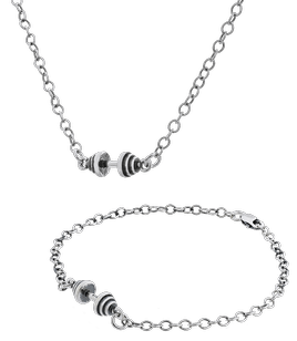 Fit Kolekcja - Set of Oxidised Sterling Silver Jewellery - MINI DUMBBELL Necklace &  MINI DUMBBELL Bracelet