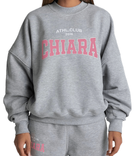 Chiara Wear - Bluza oversize CHIARA WEAR  - szara NADRUK różowy
