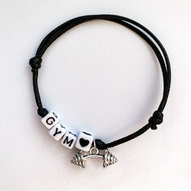 Fit Kolekcja - String Bracelet -  GYM barbell 01 silver