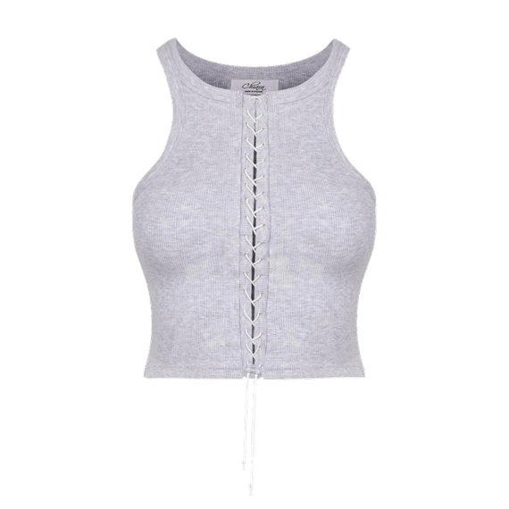 Chiara Wear - Lace Up Front Racerback Crop Tank Top - grey