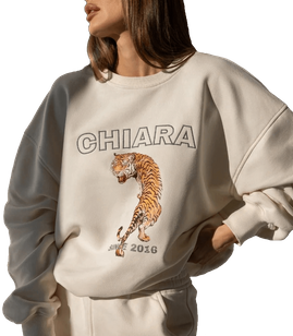 Chiara Wear - Bluza damska oversize - NADRUK RETRO TIGER - ecru