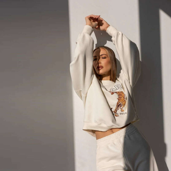 Chiara Wear - Bluza damska oversize - NADRUK RETRO TIGER - ecru