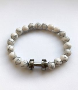 Fit Kolekcja - Beaded Dumbbell Bracelet - Black & White Howlite