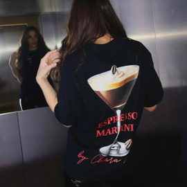 Chiara Wear - T-shirt bawełniany oversize ESPRESSO MARTINI - czarny