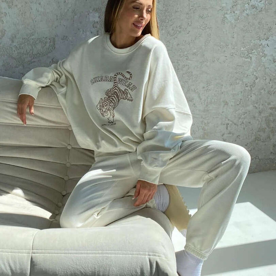 Chiara Wear - Spodnie dresowe WAFFLE - ecru