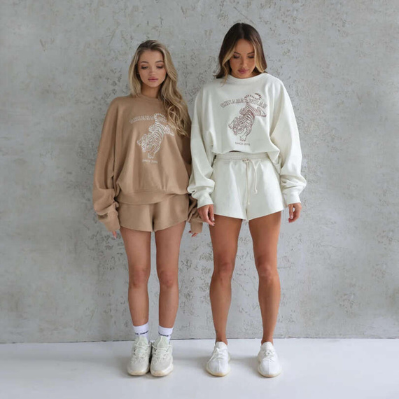 Chiara Wear - Bluza oversize WAFFLE haft TIGER - ecru