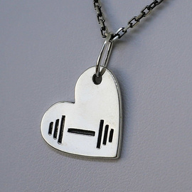 Fit Kolekcja - Set of Oxidised Sterling Silver Jewellery - HEART AND DUMBBELL Pendant & DUMBBELL Earrings Studs