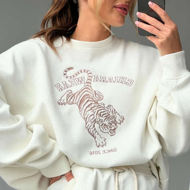 Chiara Wear - Bluza oversize WAFFLE haft TIGER - ecru