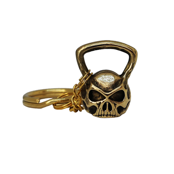 Lazy Superman - Brass Skull Kettlebell Keychain