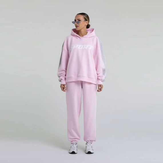 Chiara Wear - Bluza damska hoodie z lampasem SPORTY - różowa