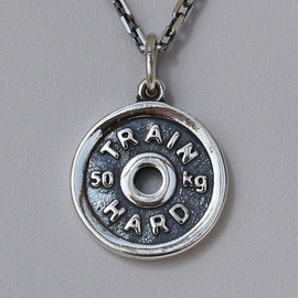 Fit Kolekcja - Oxidised Sterling Silver Pendant WEIGHT PLATE TRAIN HARD