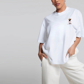 Chiara Wear - T-shirt bawełniany oversize ESPRESSO MARTINI - biały