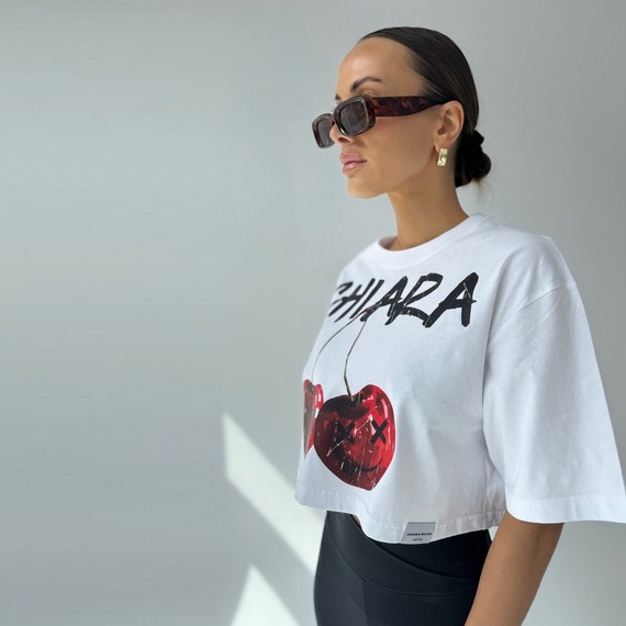 Chiara Wear - T-shirt crop top CHERRY - white