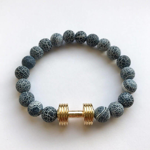 Fit Kolekcja - Beaded Dumbbell Bracelet - Gold & Blue Agate