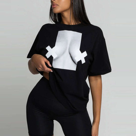 Chiara Wear - T-shirt bawełniany oversize XX BOOBIES - czarny