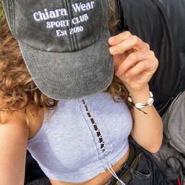 Chiara Wear - Lace Up Front Racerback Crop Tank Top - grey