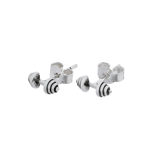 Fit Kolekcja - Set of Oxidised Sterling Silver Jewellery - HEART AND DUMBBELL Pendant & DUMBBELL Earrings Studs
