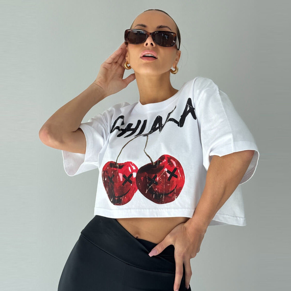 Chiara Wear - T-shirt crop top CHERRY - white