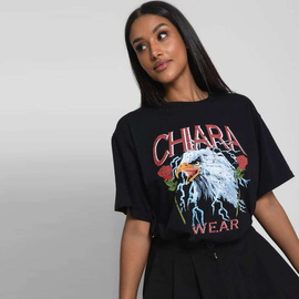 Chiara Wear - T-shirt oversize nadruk ROSE - czarny