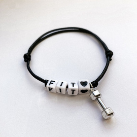Fit Kolekcja - String Bracelet -  FIT dumbbell 01 silver