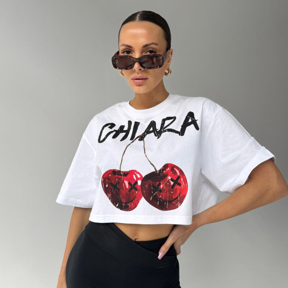 Chiara Wear - T-shirt crop top CHERRY - white