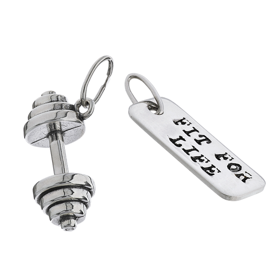 Fit Kolekcja - Srebrne zawieszki na łańcuszek DUMBBELL 001 / FIT FOR LIFE