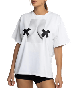 Chiara Wear - T-shirt bawełniany oversize XX BOOBIES - biały