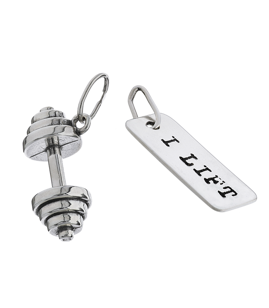 Fit Kolekcja - Srebrne zawieszki na łańcuszek sztangielka DUMBBELL 001 / I LIFT