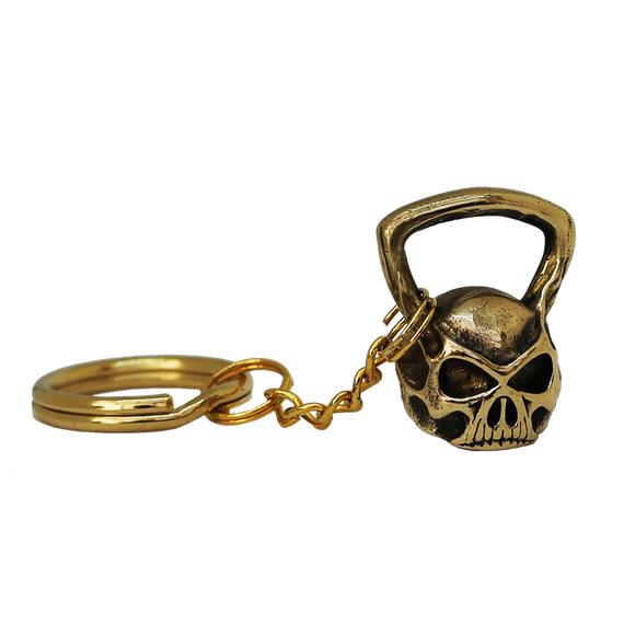 Lazy Superman - Brass Skull Kettlebell Keychain