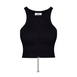Chiara Wear - Lace Up Front Racerback Crop Tank Top - black