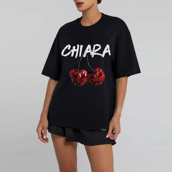 Chiara Wear - T-shirt bawełniany oversize CHERRY - czarny