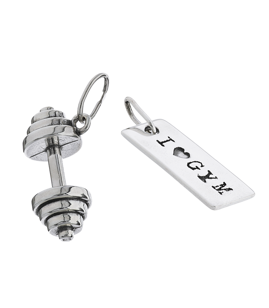 Fit Kolekcja - Srebrne zawieszki na łańcuszek DUMBBELL 001 / I LOVE GYM