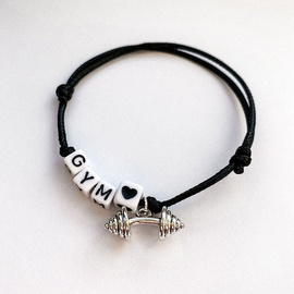 Fit Kolekcja - String Bracelet -  GYM barbell 01 silver