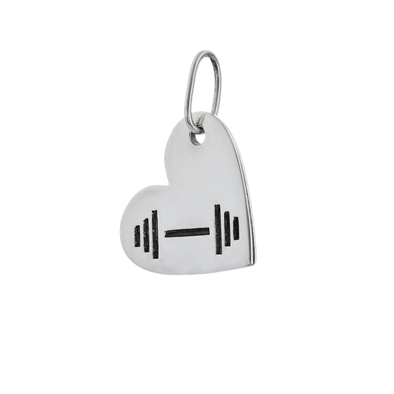 Fit Kolekcja - Set of Oxidised Sterling Silver Jewellery - HEART AND DUMBBELL Pendant & DUMBBELL Earrings Studs