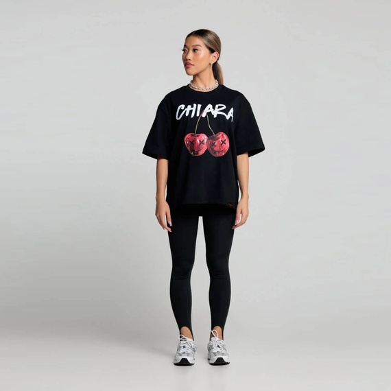 Chiara Wear - T-shirt bawełniany oversize CHERRY - czarny