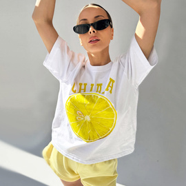 Chiara Wear - T-shirt bawełniany oversize LEMON - biały