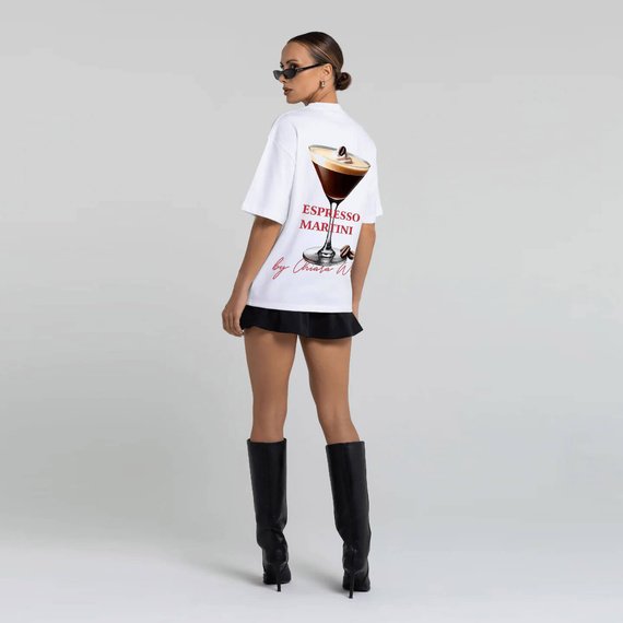 Chiara Wear - T-shirt bawełniany oversize ESPRESSO MARTINI - biały