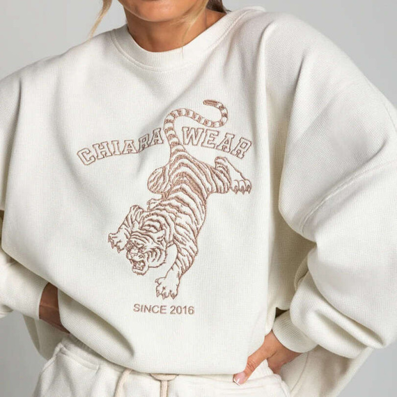 Chiara Wear - Women's Oversize Sweatshirt WAFFLE TIGER - ecru
