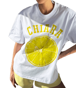 Chiara Wear - T-shirt bawełniany oversize LEMON - biały