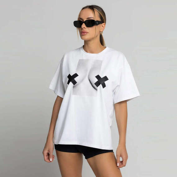 Chiara Wear - T-shirt bawełniany oversize XX BOOBIES - biały