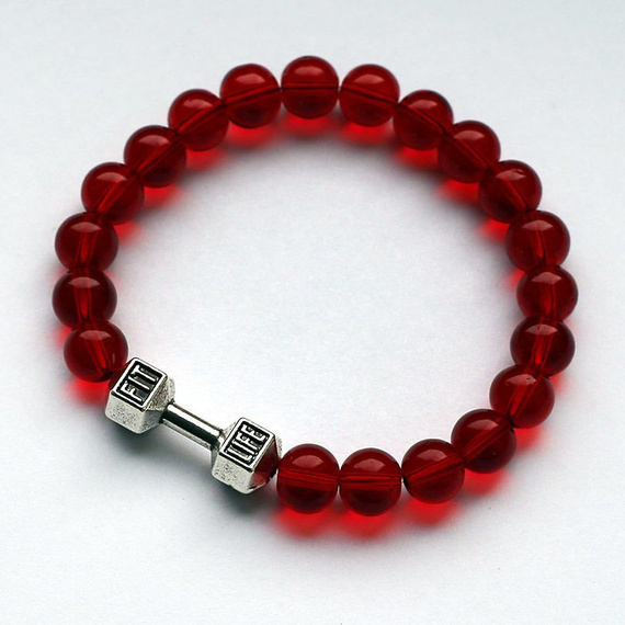 Fit Kolekcja - Bransoletka z koralików z hantlem FIT LIFE red