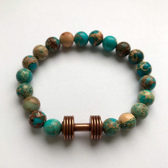 Fit Kolekcja - Bransoletka z koralików ze sztangielką copper & turquoise imperial jasper